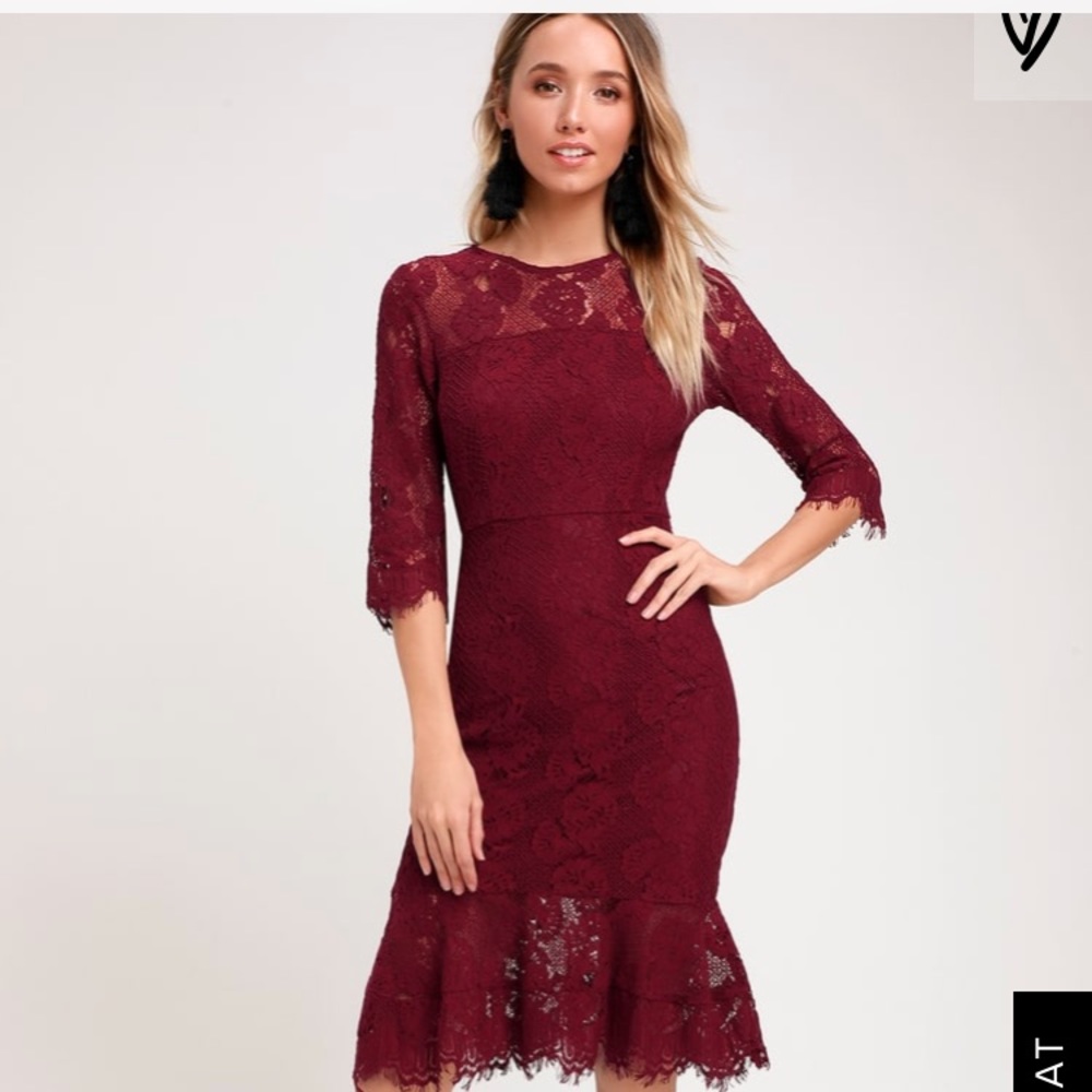 Lulus Dance With Me Lace Bodycon Midi Dress